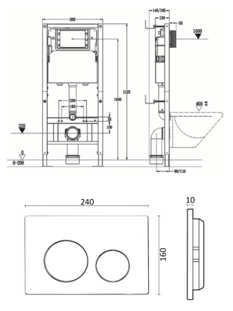 Инсталляция для подвесного унитаза Agger ACC500+APB0100 клавиша смыва хром
